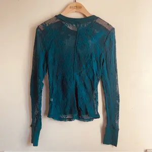 Free People Cool With It Lace Long Sleeve Top Teal Sheer Floral Mesh Size M thumbnail 3