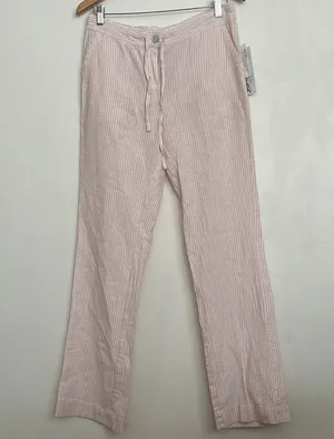 Lulu B 100%Linen White and Pink striped straight leg pants. thumbnail 1