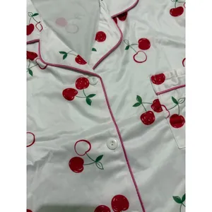 NIB- White Cherry Print Satin Pajama Set Short Sleeve Button Down Shorts XXL thumbnail 5