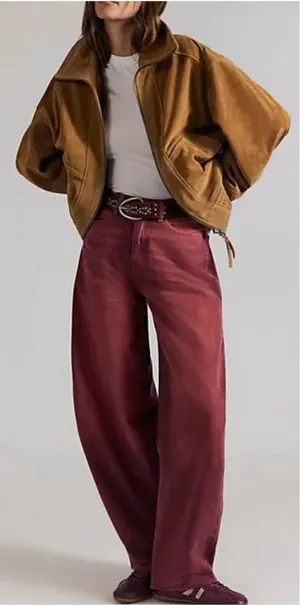 NWT Free People We The Free Bodie Arc Jeans - sangria pink red - 27 thumbnail 1