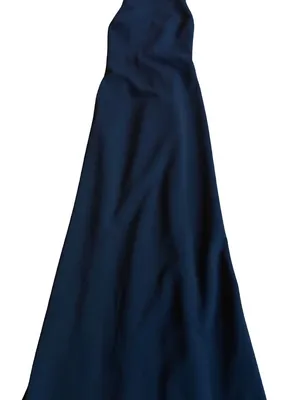 BHLDN Navy Halter Crisscross Back Pleated Maxi Dress Gown Evening Size 4 Women's thumbnail 5