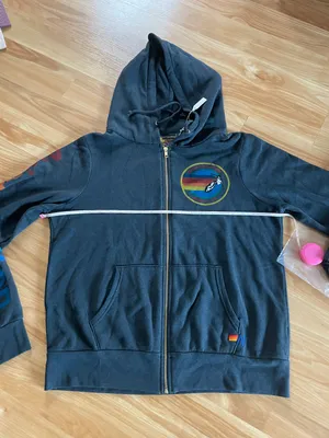 Aviator Nation Brand New Venice Charcoal Zip Hoodie Jacket - Sz L thumbnail 1