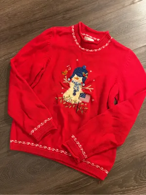 Vtg Christopher & Banks Red Snowman Embroidered Crewneck Sweater Cottagecore thumbnail 1