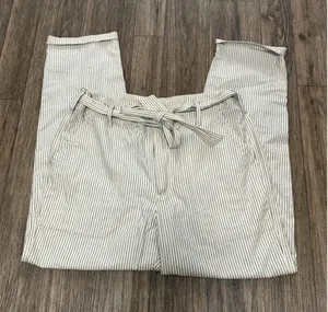 American Eagle Striped Tie Waist Straight Leg Pants Ivory Blue‎ Size 10 thumbnail 1