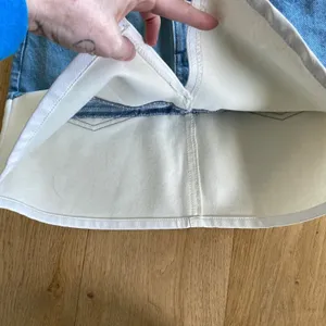 Denim and Leather Skirt in Blue and White thumbnail 2