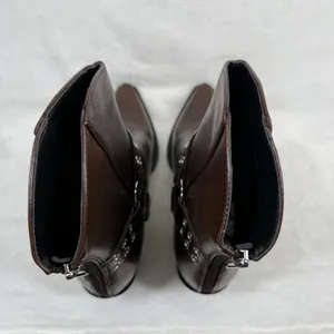 Lulus Dark‎ Brown Faux Leather Harness Western Ankle Boots Pointed Toe Zip 8 thumbnail 7