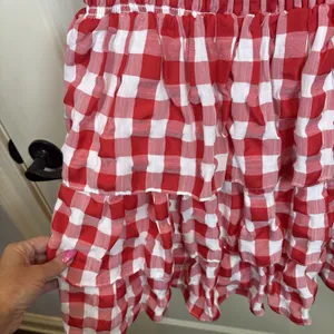 English Factory |Tuckernuck Gingham Puff Sleeve Tiered‎ Dress Medium Tomato Girl thumbnail 6