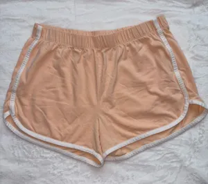 Wound Up Women’s Athletic Lounge Shorts - Peach White Trim Pull On Elastic Waist thumbnail 1