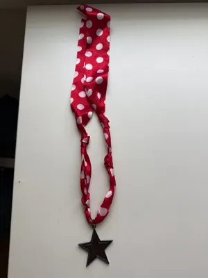 Red Scarf Necklace w/ Star Pendant thumbnail 2