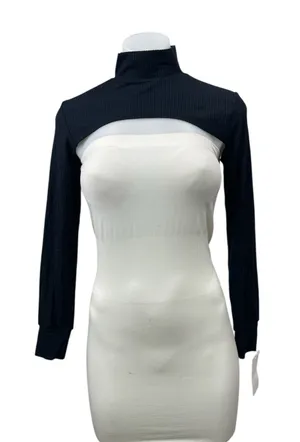 NEW Wrapped Black Turtleneck Long Sleeve Rib Knit Cropped Bolero Shrug Top Sz S thumbnail 1