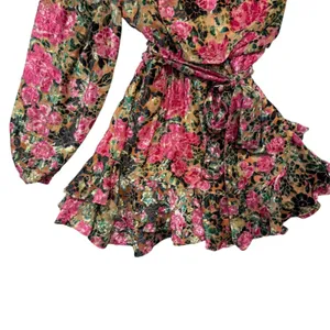 HEMANT‎ & NANDITA One Shoulder Floral Metallic Ruffle Mini Dress XL FLAWED thumbnail 6
