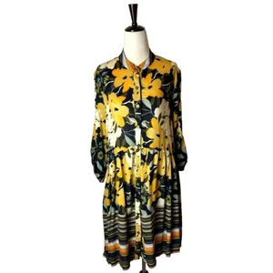 Anthropologie Blank‎ London Yellow Floral Button Front Hadley Tunic Dress XS thumbnail 3