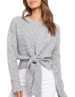 Petal & Pup Captivate Tie Hem Sweater Gray Cozy thumbnail 1