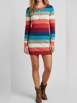 𝅺Vintage wool sweater dress SMALL pink blue Long Sleeve comfy cozy Hippie thumbnail 2