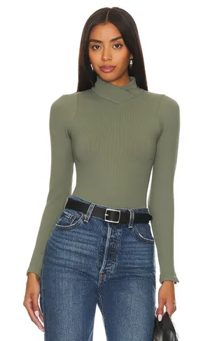 [Free People] Army Green XYZ Bodysuit Long Sleeve Ribbed Turtleneck NWT Sz L/XL thumbnail 1