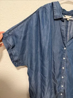 TERRA & SKY 100% Lyocell Blue Short-Sleeve Button-Up Chambray Shirt Size 1X thumbnail 6