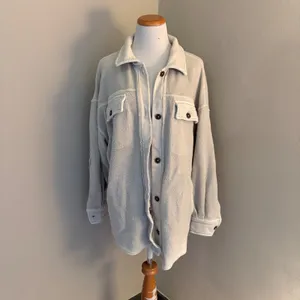 Free People Ruby Jacket Oversized Fleece Shacket Oatmeal‎ Grey Womens Small thumbnail 2
