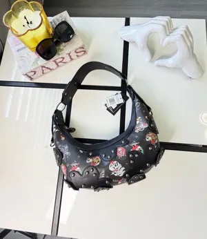 🔥 NWT Ed Hardy Y2K Tattoo Print Studded Hobo Bag Black 🖤 thumbnail 17