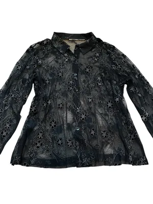 Womens Semi Sheer Velvet Floral Burnout Blouse Dark Romantic Fairy Whimsigoth thumbnail 5