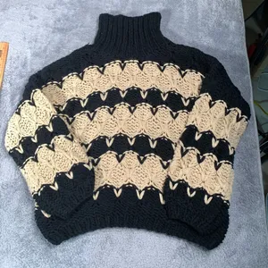 POL Chunky Knit Black and Tan Sweater large turtleneck thumbnail 1