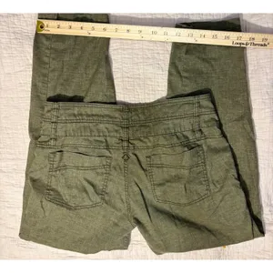 Prana Olive Green Linen Blend High Waisted Triple Button Crop Pants Size 8 thumbnail 3
