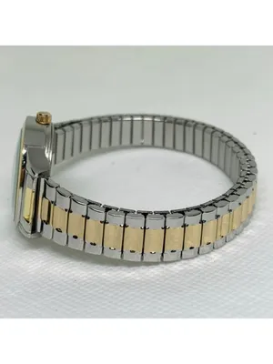 Accutime women’s watch silver gold tone quartz analog 28mm stretch band running thumbnail 3