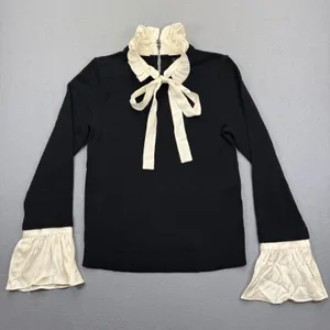 Alice + Olivia Black Wool Silk Ruffle‎ Bow Tie Sweater CL000S45709 Womens XS thumbnail 1