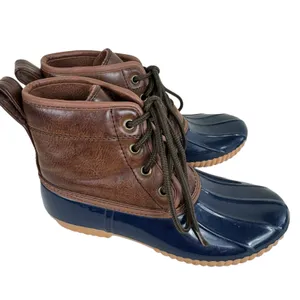 Capelli Brown Navy Rubber Faux Leather Lace Up Ankle Duck Boot Winter Size‎ 6 thumbnail 4