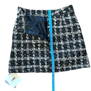 NWT J.ING Chic Black White Gold Tweed Plaid Sequins Mini Skort Skirt Size S thumbnail 4