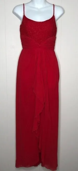 OLEG CASSINI Vintage Silk Dress Womens 6 Red Cherry Beaded Formal Prom Evening thumbnail 1