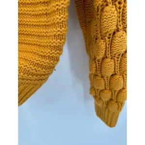 Elodie Women Large Orange Chunky Knit Bubble‎ Sleeve Pullover Sweater CSSR2072 thumbnail 7