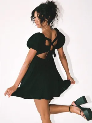 Princess Polly Black Mini Babydoll Dress Open Tie Back Muslin Cotton Gauze 6 thumbnail 2