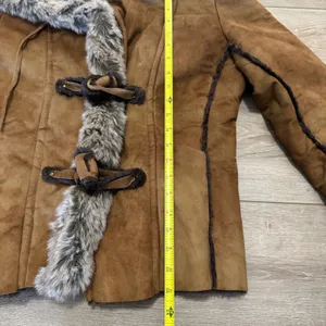 Donna Salyers Fabulous Furs Jacket S Brown Faux Suede Shearling Fur Y2K Boho thumbnail 6