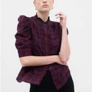 NEW Gap Women's XSMALL Red Plaid Puff Sleeve High Neck Blouse thumbnail 10