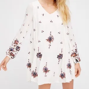 Free People Embroidered Oxford Mini Dress Size Large White Beach Boho thumbnail 1