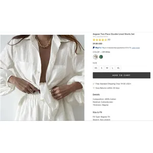 Commense Aegean White Two Piece Double Lined Shorts Set in Size Small thumbnail 7