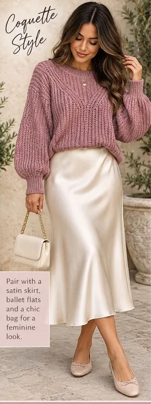 Abercrombie & Fitch Pink Chunky Knit Balloon Sleeve Sweater Medium Quiet Luxury thumbnail 1