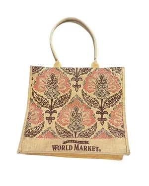 Cost Plus World Market Burlap Reusable Shopping Tote Damask Style Floral thumbnail 1