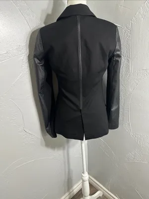 Neiman Marcus Black Leather-Trim Blazer thumbnail 5