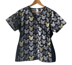 Disney Mickey Print Medical Scrub Top Medium thumbnail 1