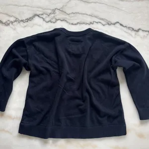 Y2K Abercrombie & Fitch Navy Blue Knit Sweater Moose Logo Split Hem Womens Small thumbnail 4