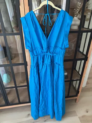 NWT Banana Republic linen maxi dress cinch-waist cobalt royal cap short sleeve thumbnail 2