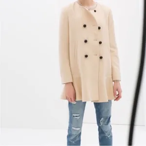 Zara NWT ivory cream double breasted buttons ruffle hem pea coat mini dress thumbnail 4