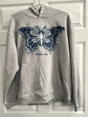 Aelfric Eden Butterfly Gray Pullover Hoodie - Size Medium - NWT thumbnail 1