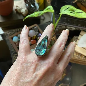 Mermaid Abalone Sterling Silver Large Boho Ring Size 9 Gold thumbnail 3
