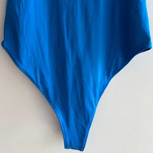 ZARA Bright Blue Highneck Racerback Tank Bodysuit, Size Large thumbnail 12