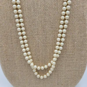 Vintage Womens Double Strand Faux Pearl Necklace 28" Cream Fashion Accessories thumbnail 4