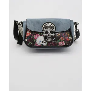 Ed Hardy Blue Suede Skull Floral Tattoo Crossbody Bag NEW thumbnail 9