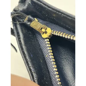 Vtg 1980s Christian Dior Navy Blue Trotter Canvas and Leather Zip Pouch Wallet thumbnail 4