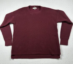 Madewell Women’s Waffle Knit Crewneck Sweater Size M Burgundy Pullover thumbnail 1